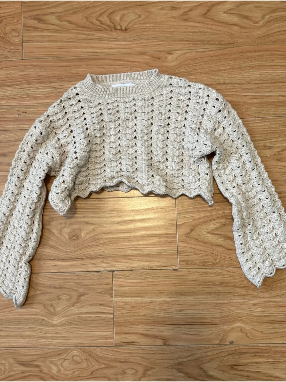 Zara Crochet Knit Cropped Sweater - Cream